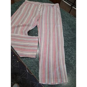DASH Linen Blend Striped Pink White Loose Coastal Boho Hippie Pants SZ XL New